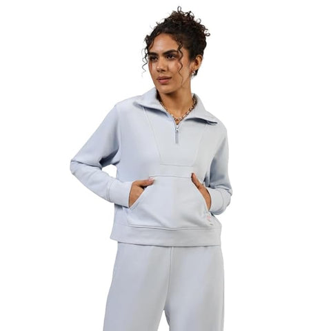 BlissTerry Half Zip | Zippered front |Convertible collar to style |Kangaroo pocket for essentials |Ribbed cuffs |Cropped length
