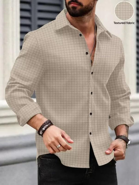 DEELMO Men's Regular Fit Button Down Dress Shirts Textured Long Sleeve Casual Hawaiian Shirt