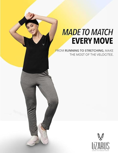 UZARUS Women's V-Neck Regular Fit Gym T-Shirt Soft, Lightweight & Quick-Dry Fabric Activewear Top for Workout, Yoga, Running, Exercise, Casual Breathable Fitness Everyday