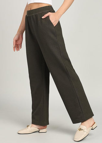 Alan Jones Clothing Women's Straight Fit Mid Rise Solid Stretch Waffle Straight Pants