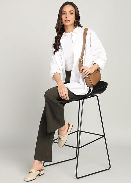 Alan Jones Clothing Women's Straight Fit Mid Rise Solid Stretch Waffle Straight Pants
