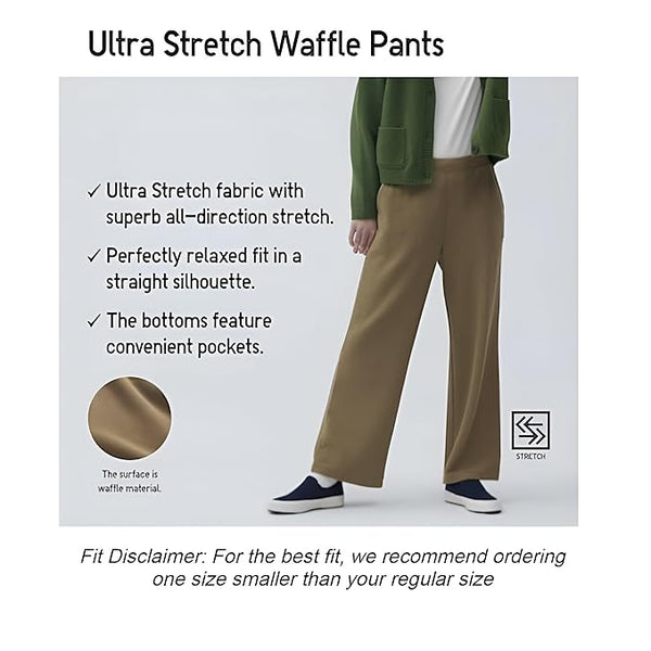 Alan Jones Clothing Women's Straight Fit Mid Rise Solid Stretch Waffle Straight Pants