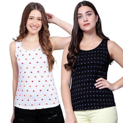 DIAZ Women's Super Combed Cotton Rib Fabric Slim Fit Tank Top-Pack of 2